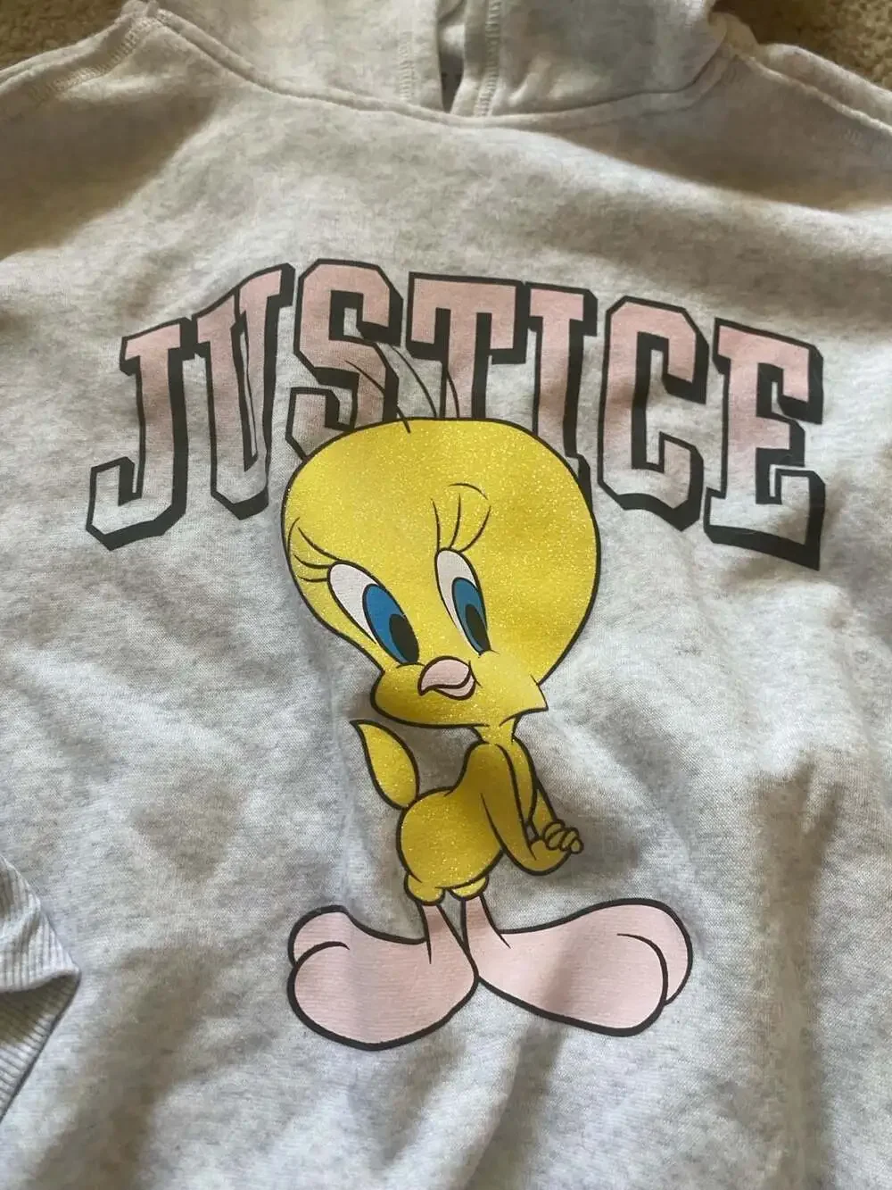 Justice Looney Tunes Tweety Hoodie Size S(7/8) Gray